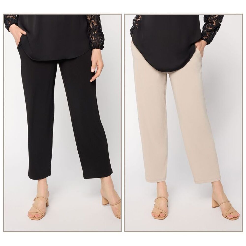 Susan Graver Women's Petite Pants PM Essentials Black/Double Espress